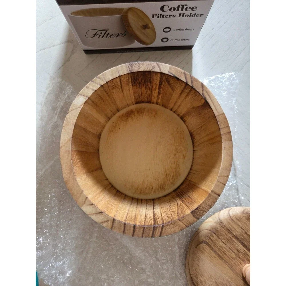 Cortnk Wooden Coffee Filter Holder with Lid, Brown Rustic Decor